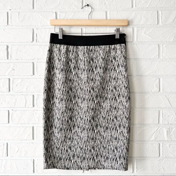 Monochromatic Black White Stretchy Print High Waist Pencil Skirt S - Picture 4 of 13